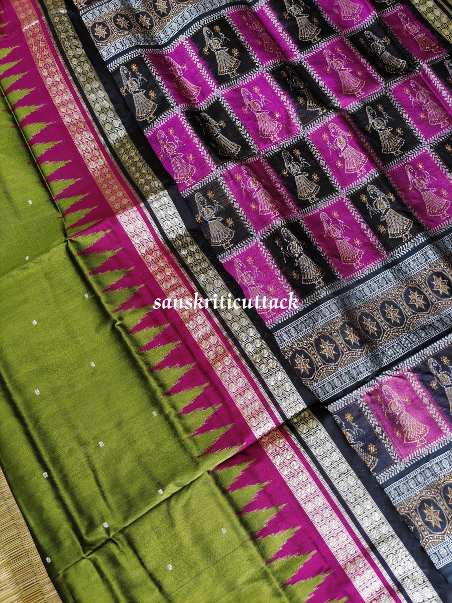 Ocean green Bomkai Silk saree