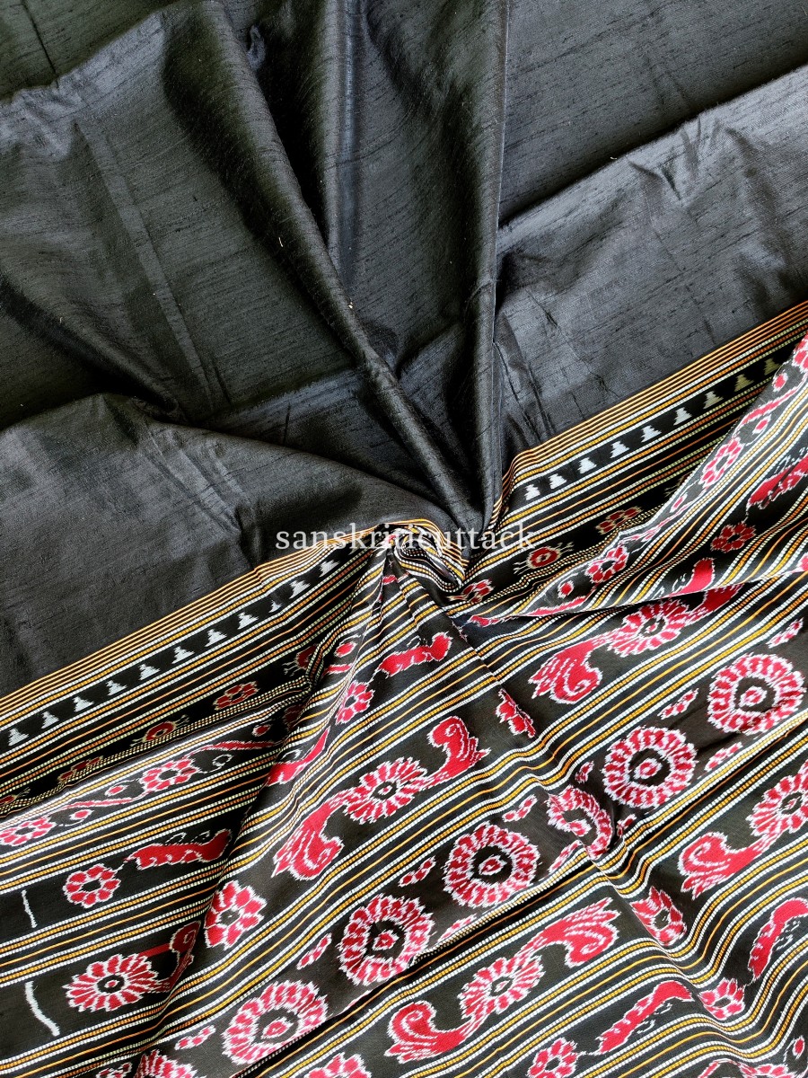 Gopalpur Black Gicha Tussar Silk Saree - Sanskriti Cuttack