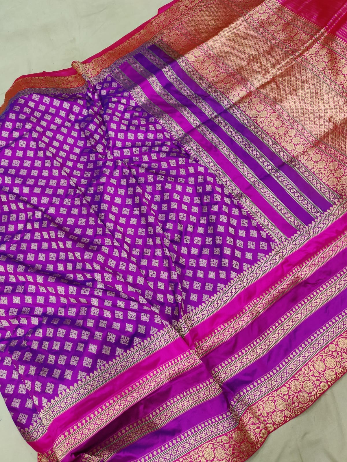 Violet Katan Silk Handwoven Banarasi Saree - Sanskriti Cuttack