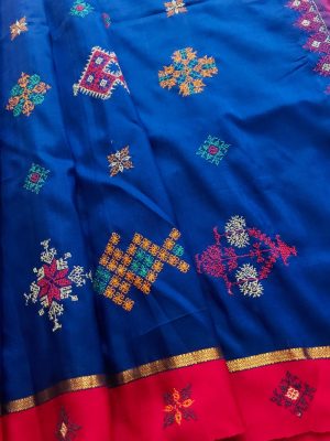 Grey Cotton Silk Ilkal Saree with Kasuti Embroidery Work