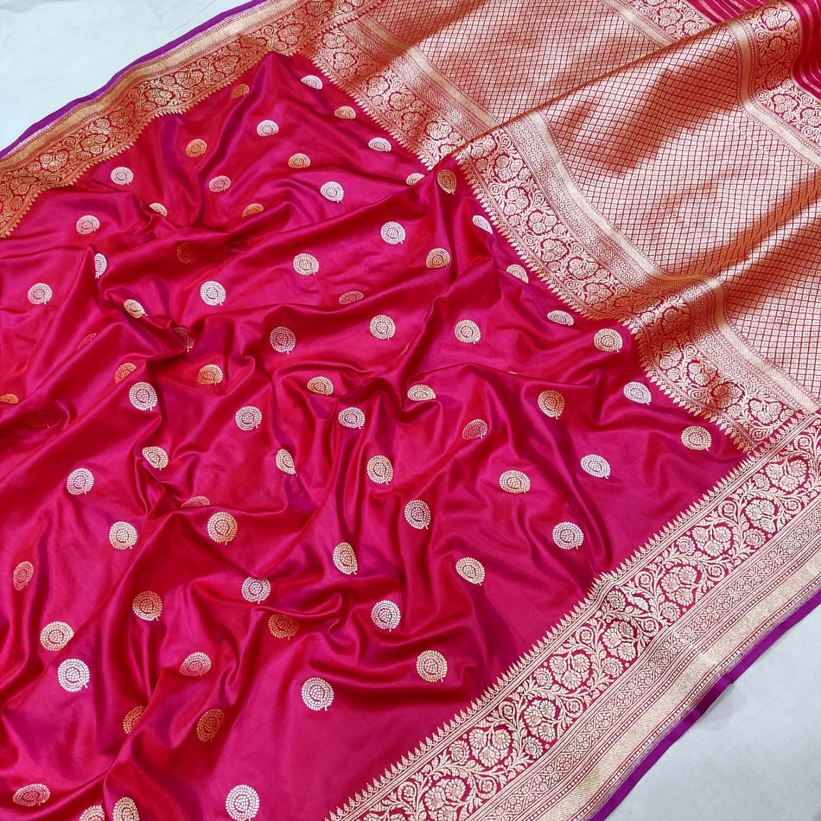 Rani Pink Katan Banarasi Silk Saree With Tissue Blouse - Sanskriti Cuttack