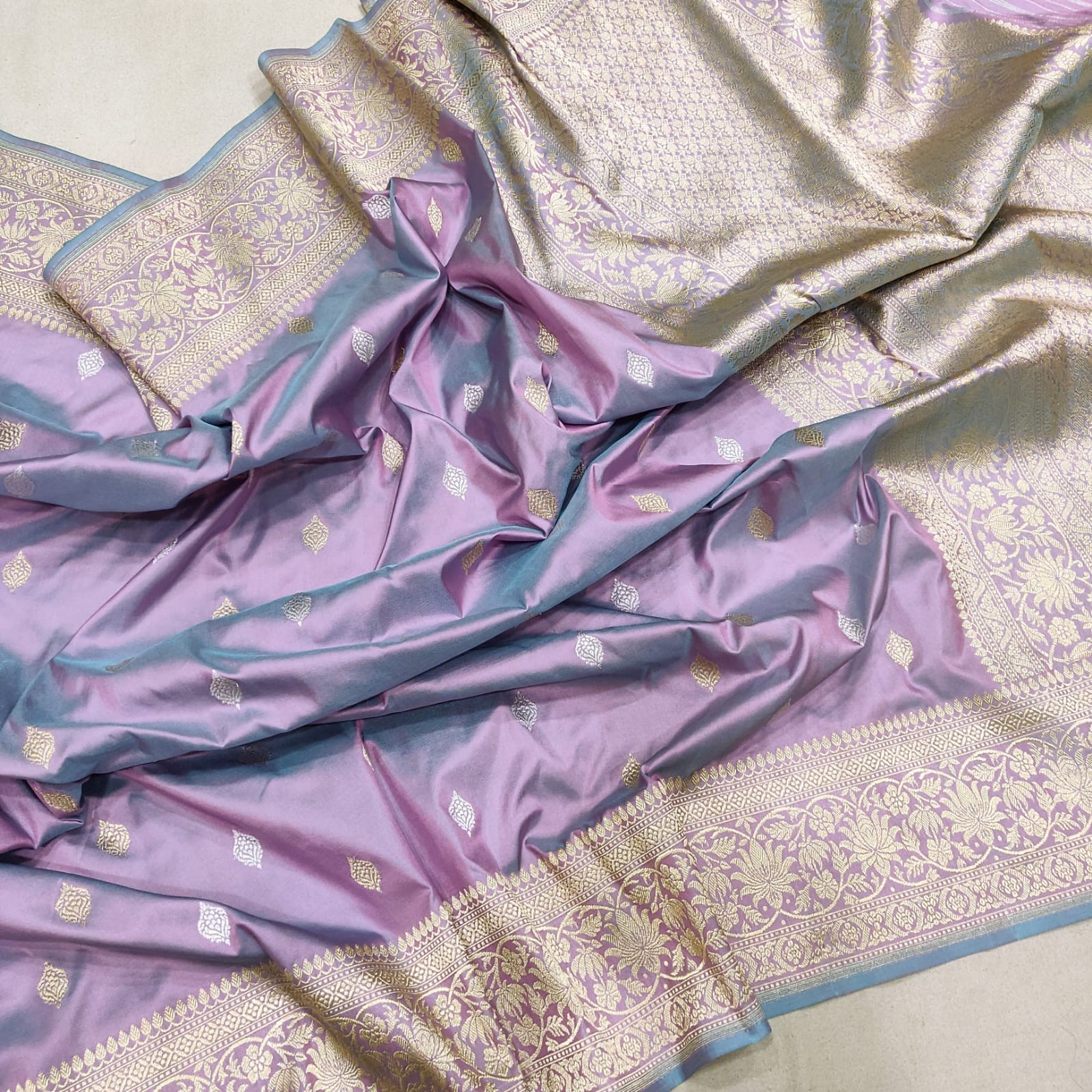 Lavender Katan Silk Banarasi Saree - Sanskriti Cuttack