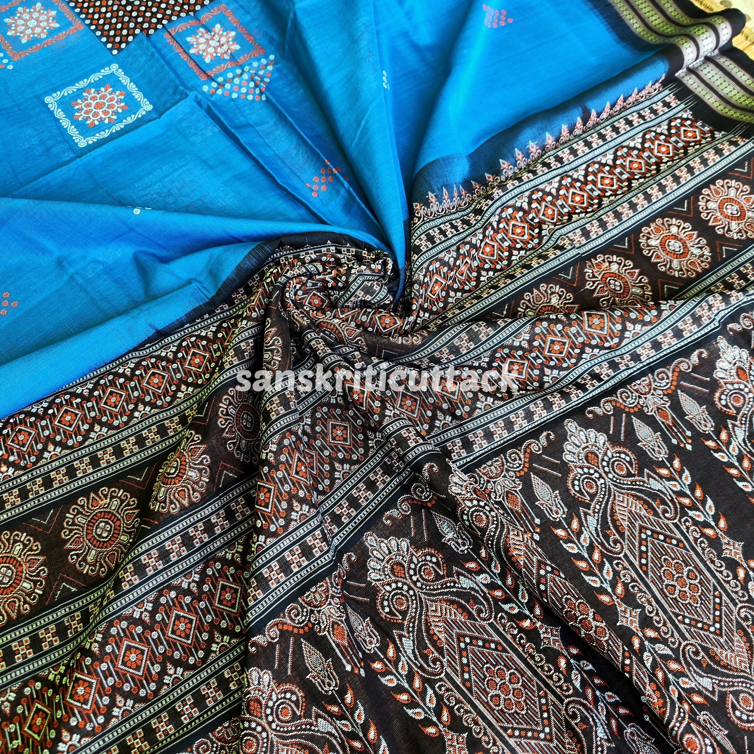 Celadon Blue sambalpuri Bomkai silk saree – Boyanika Odisha